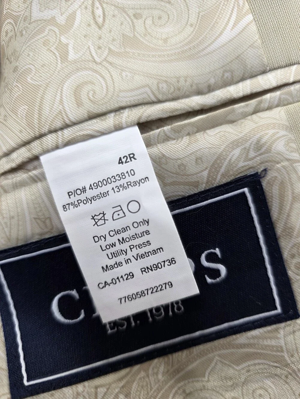 Chaps Men's Light Beige Two-Button Sport Coat Blazer Size 42R CU-3715